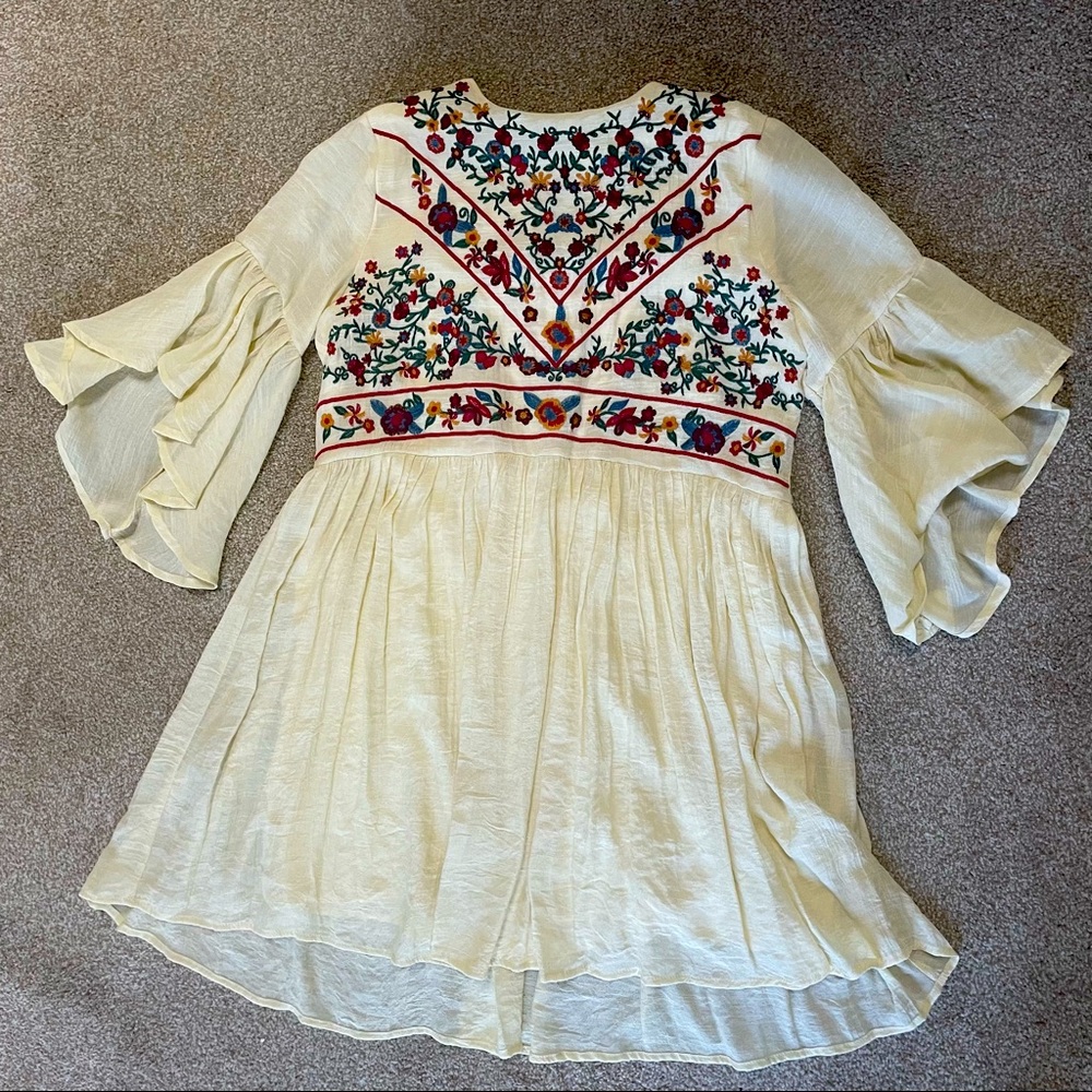 Bohemian Embroidered flowy cream dress